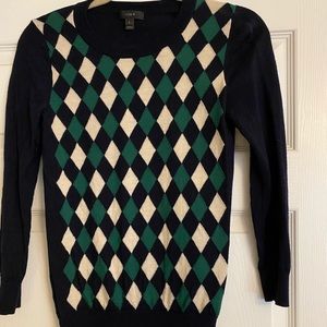 J. Crew Small Argyle Navy Sweater. EUC